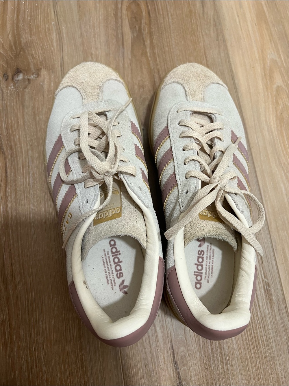 adidas Women’s Beige Suede Sneakers with Dusty Rose Stripes
